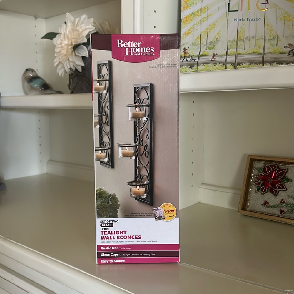 Better Homes and Gardens Set of Two Black Iron Tealight Wall Sconces